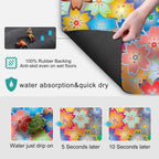 Coffee Mat for Kitchen Counter - Hide Stain Absorbent Dish Drying Mat, Rubber Coffee Bar Mats, Drying Pads, Accessories Fit Under Tea Pot, Cafe Maker, Espresso Machine, Dish Rack, 19"x12", Flowers