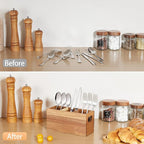Acacia Wooden Silverware Holder,Kitchen Utensil Caddy with 3 Compartments,Cutlery Storage Organizer Countertop,Flatware Organizer for Party,Spoon, Fork Holder