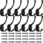IBosins 12 Pack Black Coat Hooks Wall Mounted with 24 Screws Retro Double Hooks Utility Black Hooks for Coat, Scarf, Bag, Towel, Key, Cap, Cup, Hat