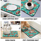 Dish Drying Mat for Kitchen Counter 20x12in Washable Quick Dish Drying Pad Rubber Backed Absorbent Draining Mat Fit Kitchen Counter,Bar,Under Sink,Dishes,Utensils,Dish Rack