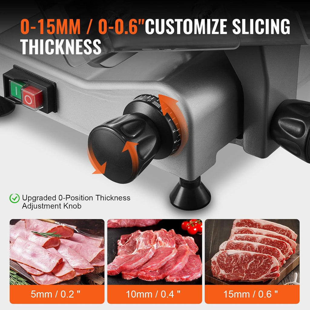 Meat Slicer, 340W Electric Deli Food Slicer with 10" SUS420 Stainless Steel Blade and Built-in Sharpening Stone, 0-0.6 inch Adjustable Thickness for Commercial and Home Use, Cut Meat and Cheese