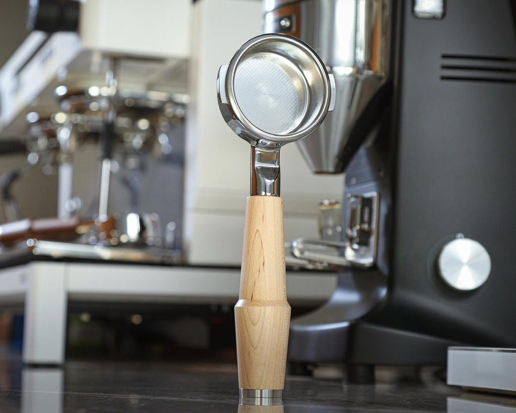 Bottomless Portafilter 58mm Compatible with Breville Dual Boiler, Oracle, Oracle Jet Espresso Machines Maple Handle 2 Ears 18-21g Double Shot Filter Basket Included