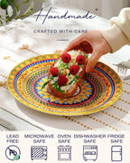 getstar Dinner Plates Set of 6, 10.5 Inch Ceramic Plates, Microwave, Oven and Dishwasher Safe, Colorful Bohemian Style Dishes for Kitchen