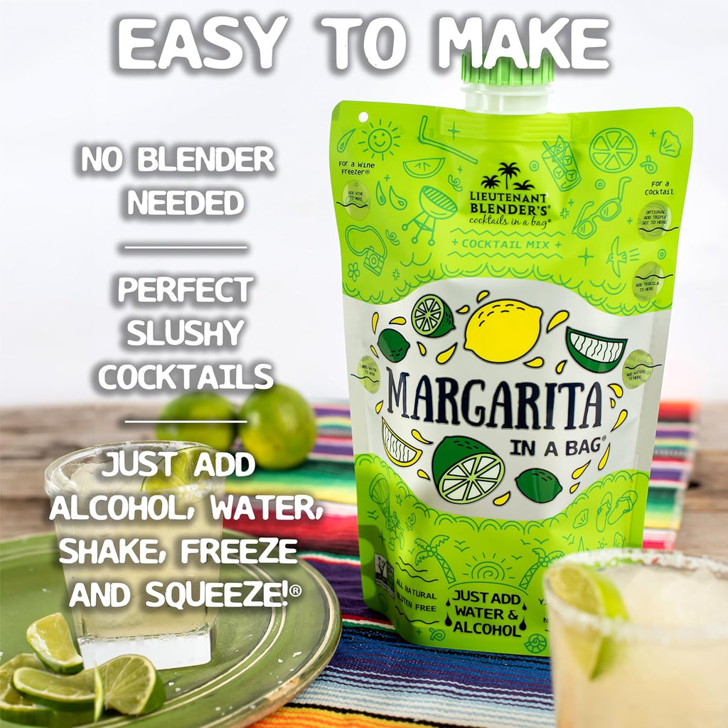 Lt. Blender's Margarita in a Bag - Margarita Mix - Each Bag Makes 1/2 Gallon of Frozen Margaritas – Non-GMO Cocktail Mix - No Blender Needed – Add Liquor, Wine or as a Mocktail (Pack of 4)