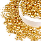 Gold Pearl Heart Sprinkles, Pearls Sprinkles For Cake Decorating, 150g/5.29oz Mix Size Sugar, Donuts, Cakes, Ice Cream, Mother's Day, Valentine's Day, Wedding Party, Christmas Supplies