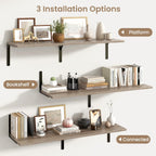 Fun Memories Floating Shelves for Wall, 12 Inch Deep Floating Shelves Set of 2, Wall Mounted Shelf with Metal Brackets, Rustic Wood Wide Shelf for Bathroom, Kitchen and Living Room, Grey, 48W x 12D