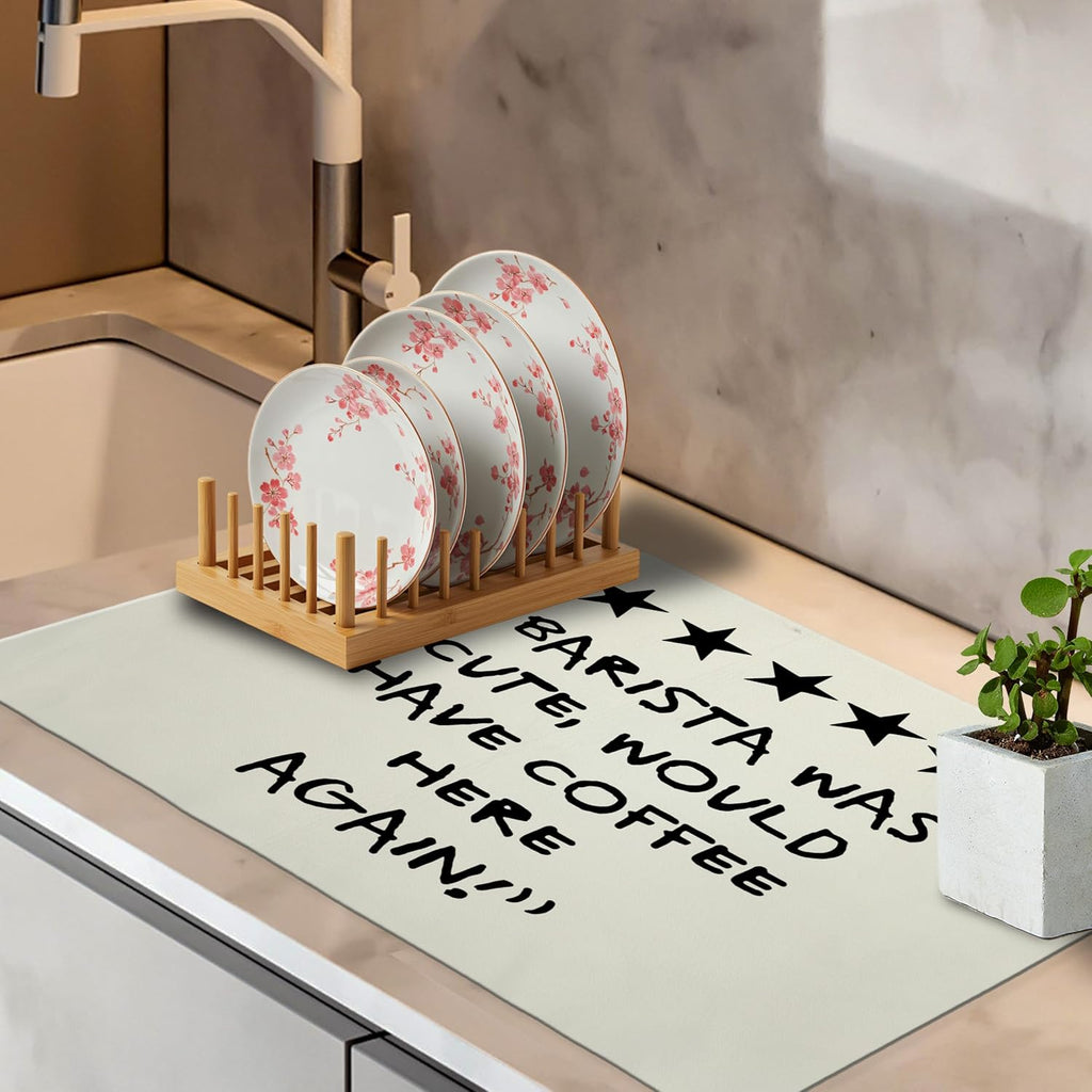 Barista Gifts Dish Drying Mat, Espresso Lovers Gifts Coffee Bar Mat for Countertops, Espresso Station Absorbent Dish Drying Mats for Kitchen Counter Coffee Maker, 16x24 Inch