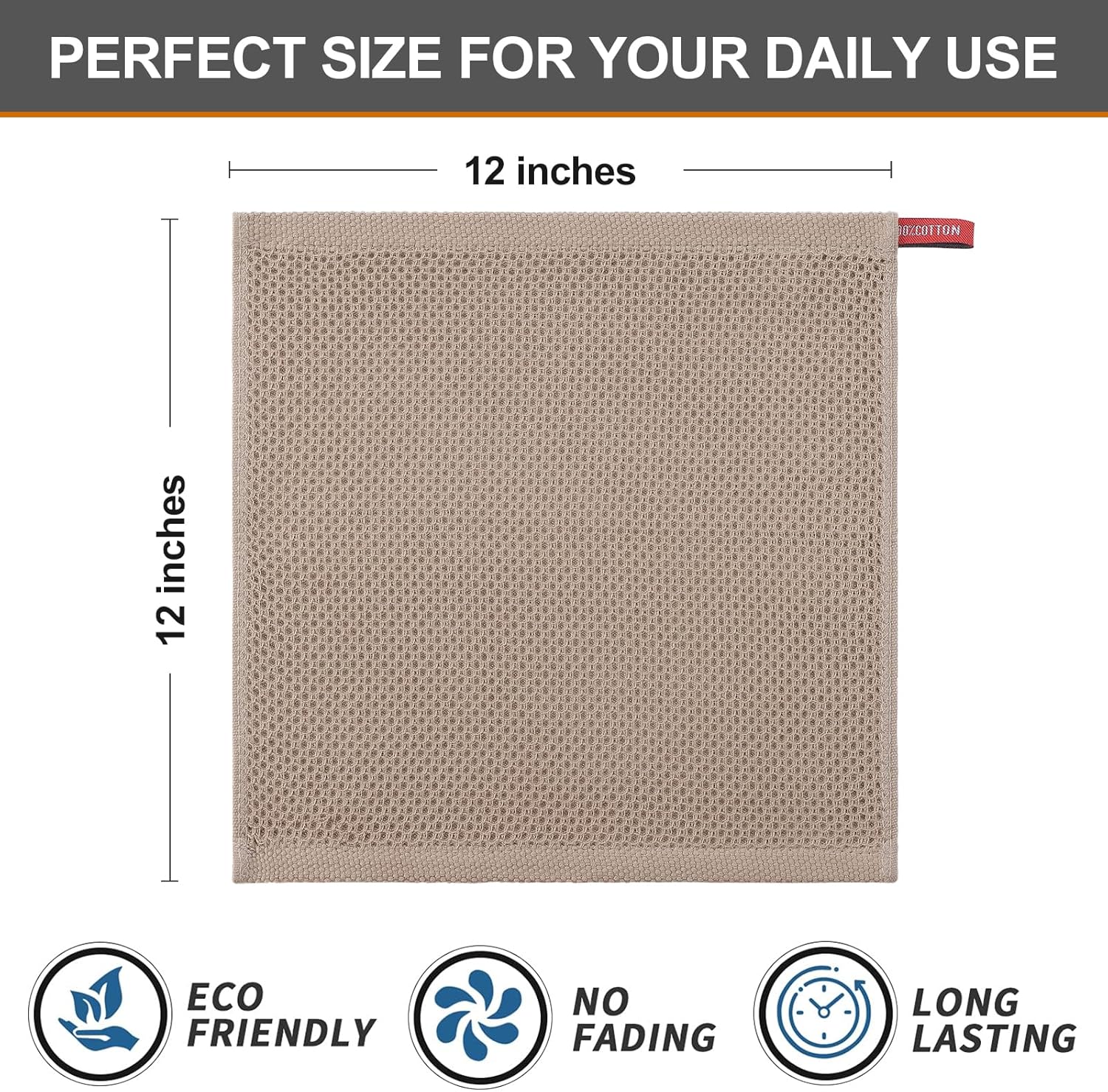 Kitinjoy 100% Cotton Kitchen Dish Cloths, 8 Pack Waffle Weave Ultra Soft Absorbent Towels for Drying Dishes, Quick Drying Kitchen Rags, 12 X 12 Inches, Tan