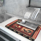 Farmhouse Rooster Dish Drying Mat 18 x 24 Inch Vintage Chicken Flower Absorbent Microfiber Dish Drying Pad Western Country Cabin Decor Dish Drainer Large Mat for Kitchen Counter Coffee Bar