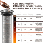 TRINIDa Cold Brew Pitcher, 2000ml/67oz High Borosilicate Glass, -4°F to 266°F, Stainless Steel 150 Mesh, Easy Clean, Family Size, Glass Pitcher, Ideal coffee gifts, Cold Brew Coffee Maker