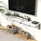 Fun Memories Floating Shelves for Wall, 12 Inch Deep Floating Shelves Set of 2, Wall Mounted Shelf with Metal Brackets, Rustic Wood Wide Shelf for Bathroom, Kitchen and Living Room, White, 36W x 12D