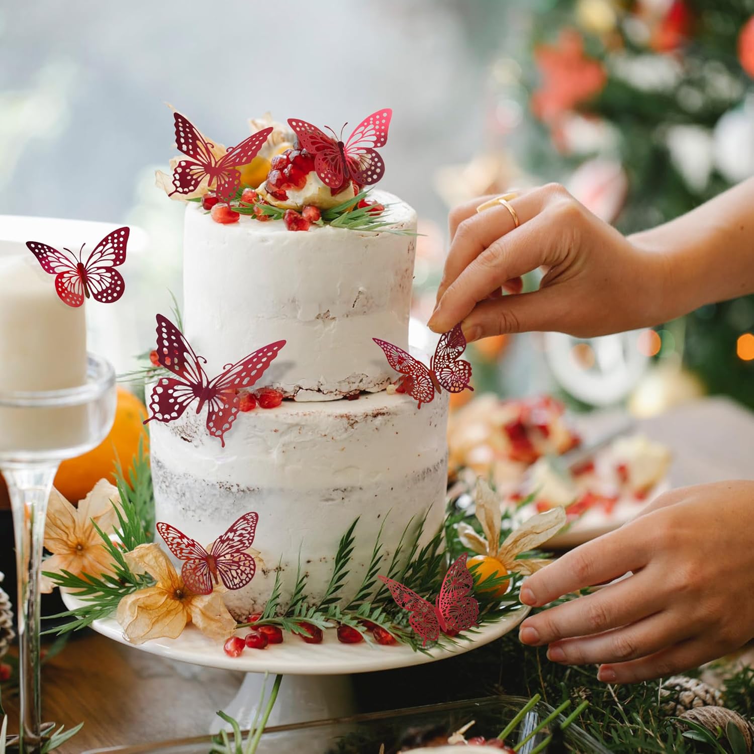 SAOROPEB 3D Butterfly Wall Decor - 48 Pcs, 4 Styles, 3 Sizes - Removable Stickers (Blood Red) for Birthday & Party Celebrations