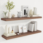 Fun Memories 40" Rustic Wood Floating Shelves with Invisible Brackets for Storage & Decor, Deep Wall Mounted Shelves for Bathroom, Kitchen, Living Room (Walnut, Set of 2)