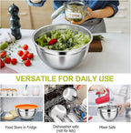 TeamFar Mixing Bowls, Stainless Steel Nesting Salad Bowls with Airtight Lids Set, For Serving/Mixing/Storing, Healthy & Long-lasting, Dishwasher Safe & Easy Clean, 4.6/3 / 1.5 QT, Colorful