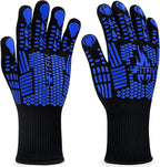BBQ Gloves, Oven Gloves, Extreme Heat Resistant Barbecue Gloves, Silicone Non-Slip Oven Mitts, Kitchen Gloves for Cooking, Grilling, and Baking (Blue)