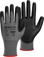 KAYGO Safety Work Gloves PU Coated, 60 Pairs, KG11PB, Seamless Knit Glove with Polyurethane Coated Smooth Grip on Palm & Fingers, for Men and Women (Small, Gray)