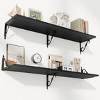 RICHFOCUS 12 Inch Deep Floating Shelves for Wall, 48" W x 12" D Black Wood Wall Shelves Set of 2, Wide Floating Shelves for Living Room, Bedroom, Kitchen, Bathroom and Decor Storage, Black
