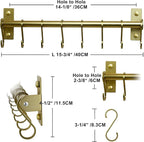 Dseap Kitchen Utensil Holder Hanger, Pot and Pan Rack Wall Mounted, Kitchen Rail with 8 Hooks for Hanging Cooking Utensils, Mugs, Spoons, Wall Mounted,Champagne Color, Pack of 2