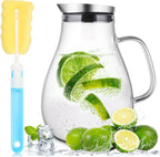 SUSTEAS 2 Liter Glass Pitcher, Water Pitcher with Removable Lid And Wide Handle, Easy Clean Juice Jug for Fridge, Beverage Carafe for Cold/Hot Water, Iced Tea, 1 Long-Handled Brush Included