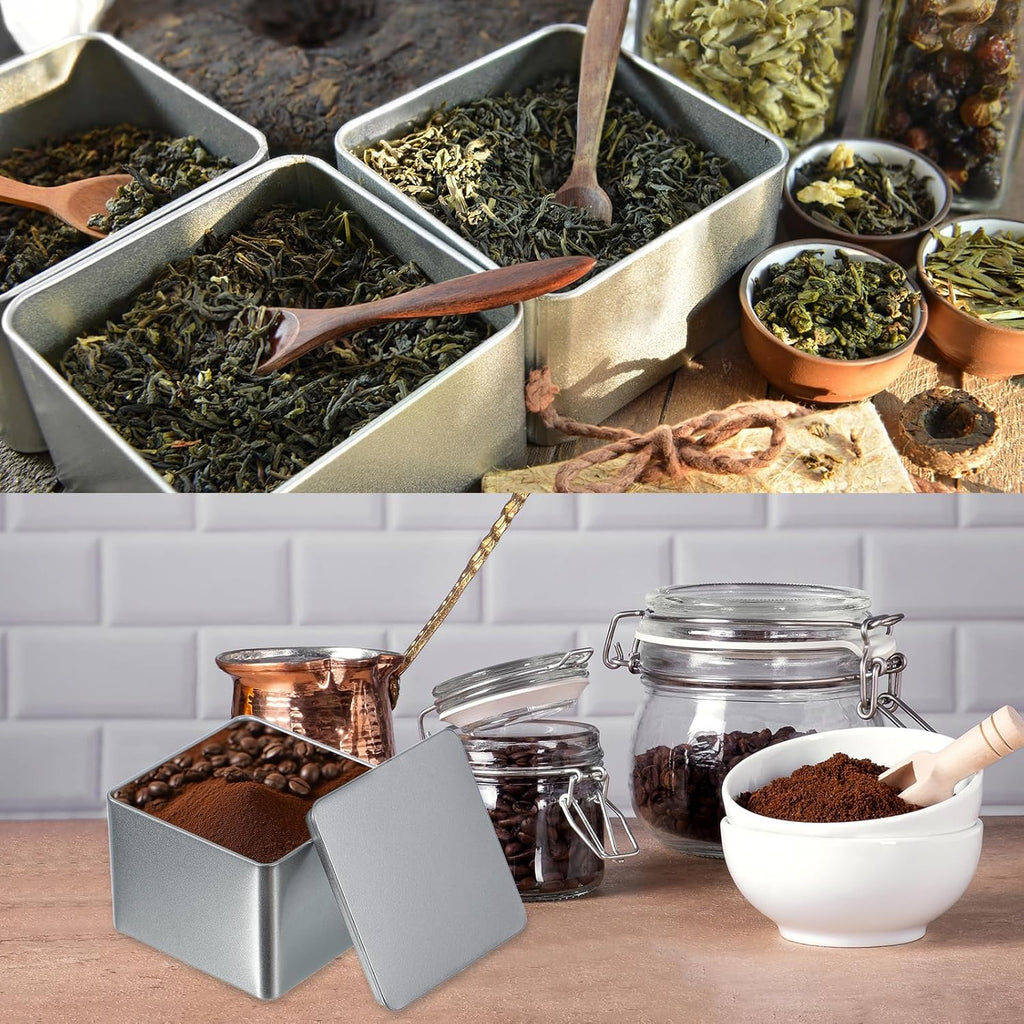 PATIKIL Metal Tea and Tin Set 3.35"x3.35"x3.35", 2 Pcs Metal Storage Airtight Storage Square Container with Lid for Loose Tea Coffee Candy Treats Gifts Spice DIY, White