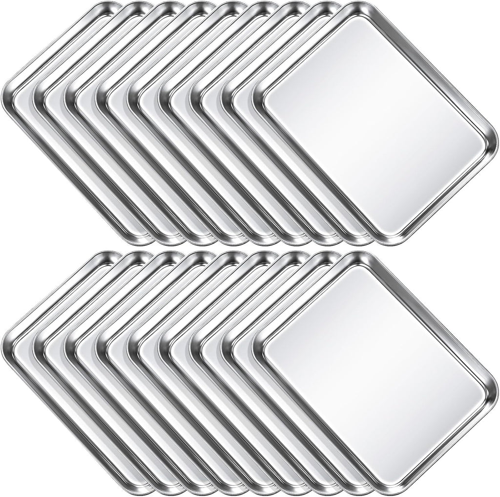 18 Pcs Baking Sheet Pan Set 9 x 6.7 x 1 Inches Cookie Sheet Small Toaster Oven Stainless Steel Tray Barbecue Grill Rectangle Trays, Non-stick, Easy Clean
