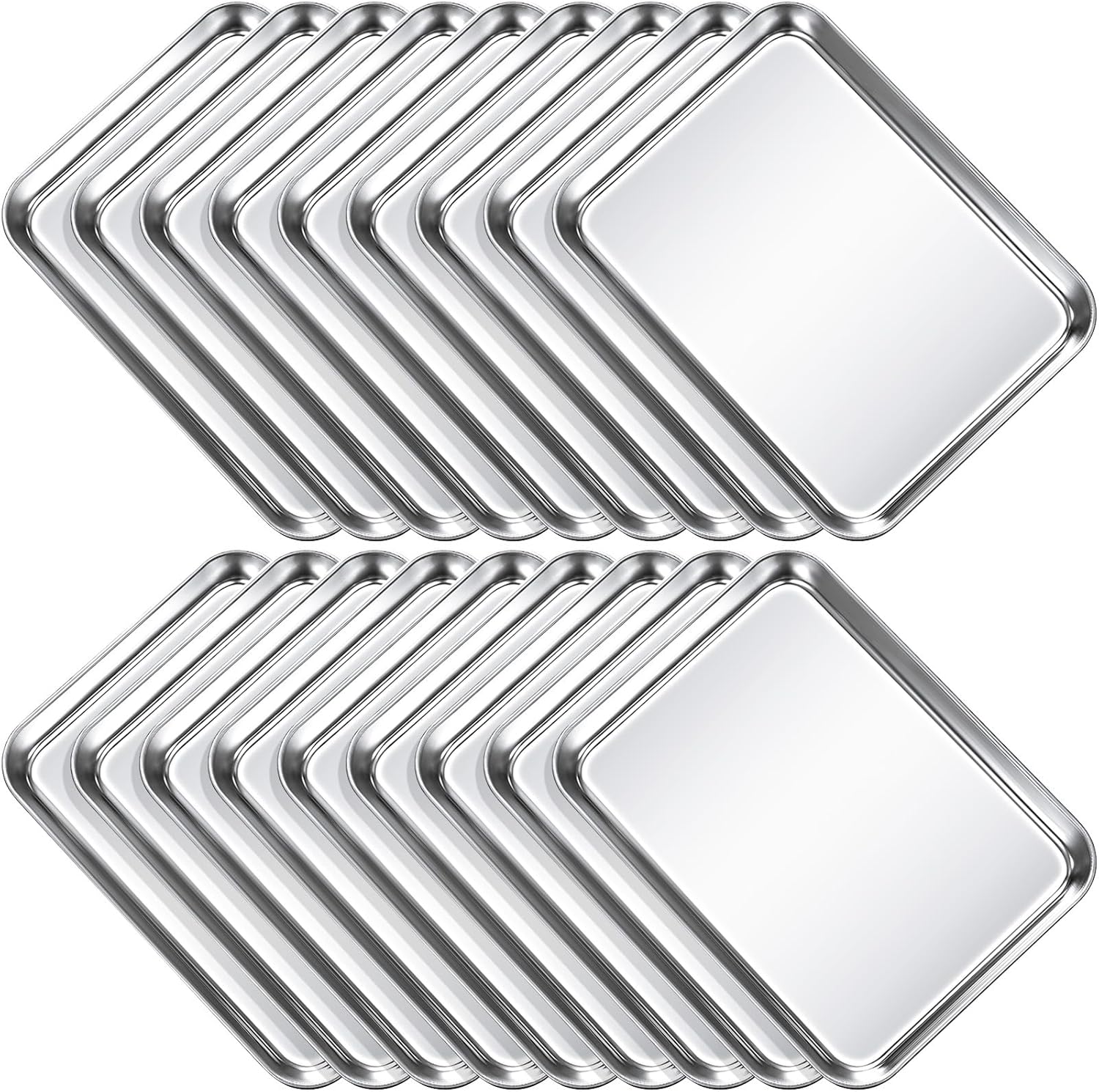 18 Pcs Baking Sheet Pan Set 9 x 6.7 x 1 Inches Cookie Sheet Small Toaster Oven Stainless Steel Tray Barbecue Grill Rectangle Trays, Non-stick, Easy Clean