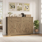 HOSTACK 55" Coffee Bar with 4 Large Drawers, 40" Tall Buffet Cabinet with Storage, Kitchen Storage Cabinet, Modern Farmhouse Sideboard Buffet, Adjustable Shelves for Living Room, Rustic Brown