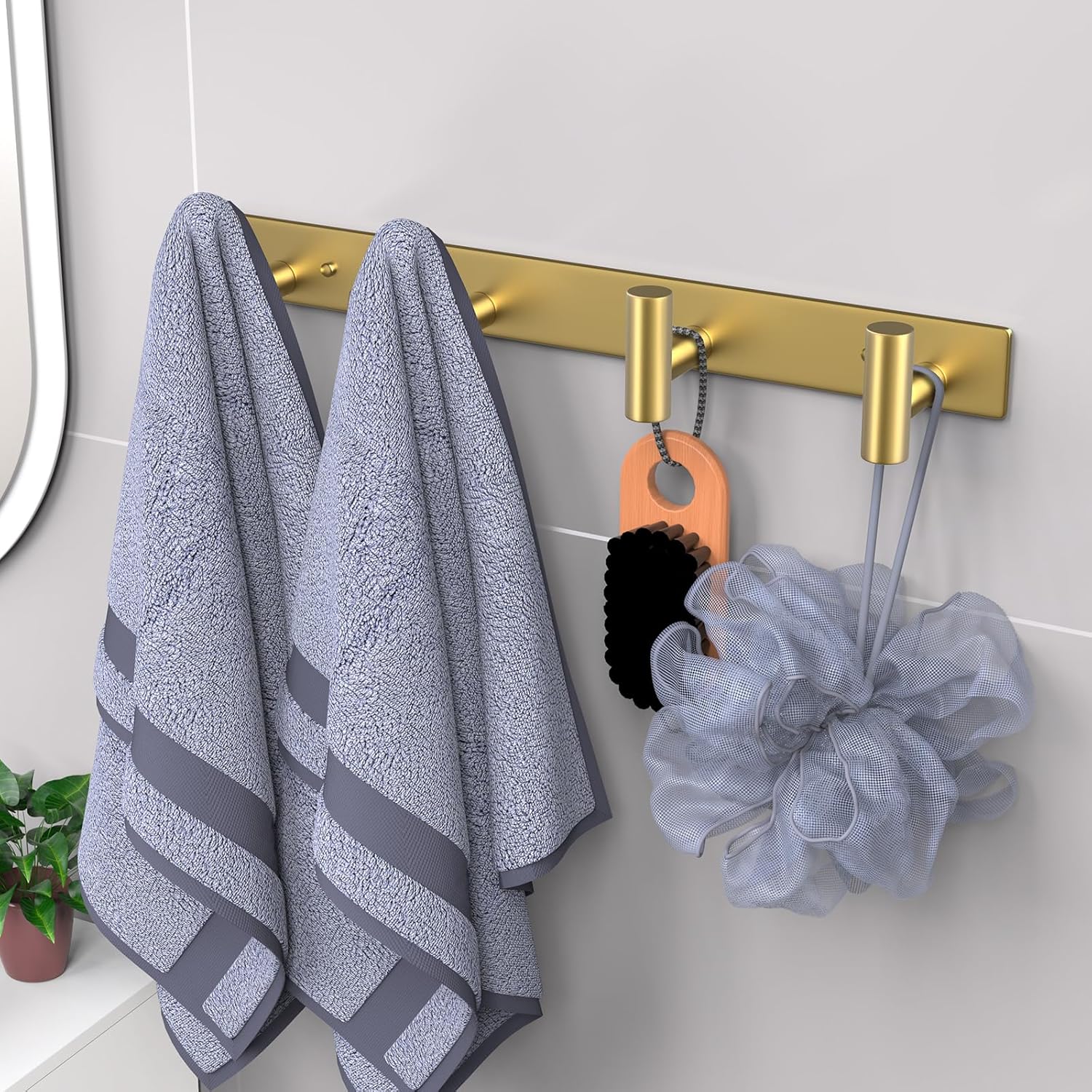 VAEHOLD Hat and Coat Wall Mount Rack - Hooks for Robes, Bags, Keys, and Towels - Bathroom Towel Hanger Organizer (Gold, “T“ Shape 4 Hooks 1 Pack)