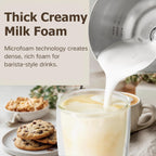 Stainless Steel Milk Frother and Steamer, 12oz Electric Milk Warmer & Foam Maker, 3in1 Hot Cold Frothing, Warm Thick Foam for Macchiatos, BPA Free