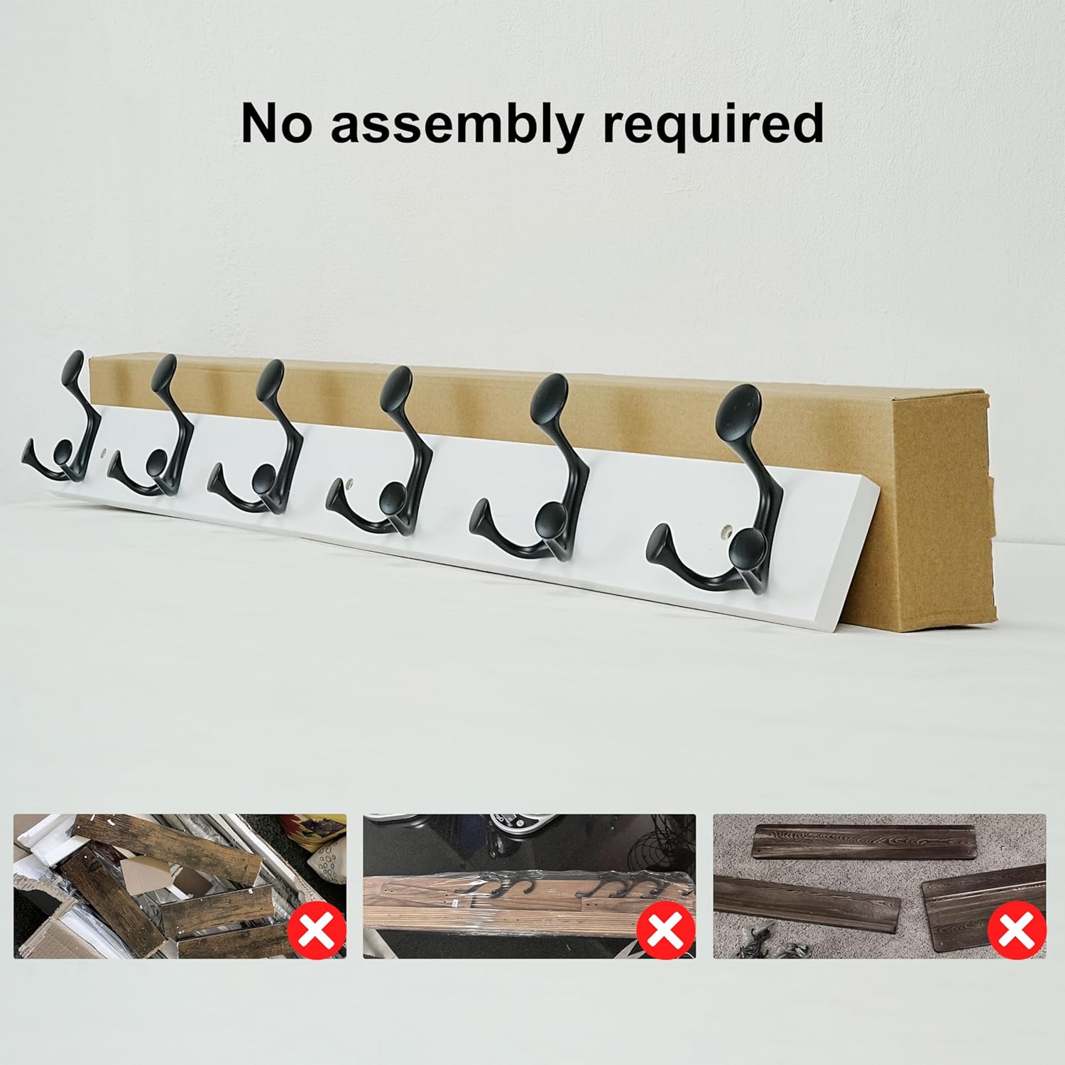 SKOLOO 39-Inch White Wood Coat Rack Wall Mount with 6 Triple Hooks - Ideal for Family Entrances, Classrooms, and Pet Supplies Storage - Perfect Coat Hooks for Wall, Pack of 2