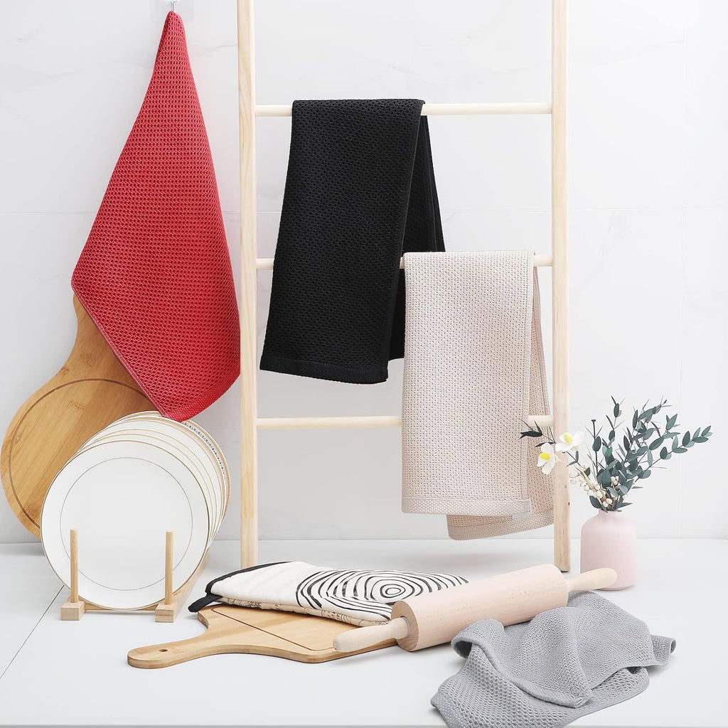 Homaxy 100% Cotton Waffle Weave Kitchen Dish Towels, Ultra Soft Absorbent Quick Drying Cleaning Towel, 13 x 28 Inches, 6-Pack, Brick Red