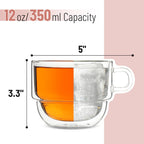 BTaT- Stackable Insulated Coffee Mugs, 4 Pack 12 oz(350 ml), Ideal for Hot and Cold Drinks, Stackable Cappuccino Cups, Double Wall Glass Coffee Cups, Tea Cups, Latte Cups, Latte Mug