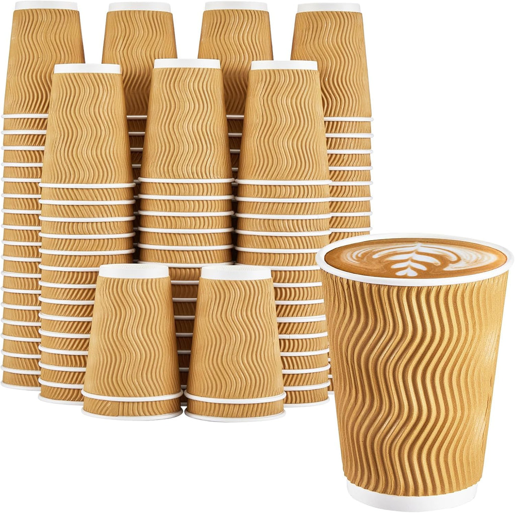 120 Pack 12 oz Coffee Cups, Disposable Corrugated Insulated Ripple Wall Paper Coffee Cups 12oz for Hot or Cold Drinks Office Home Cafe Party Travel (Champagne)