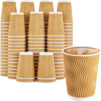 120 Pack 12 oz Coffee Cups, Disposable Corrugated Insulated Ripple Wall Paper Coffee Cups 12oz for Hot or Cold Drinks Office Home Cafe Party Travel (Champagne)