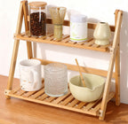 Coffee Station Organizer, Matcha Station, Foldable Bamboo Mug Holder for Countertop, Tea & Coffee Bar Accessories, 2 Tier Shelf for Kitchen Counter Organizer, Matcha Stand, Spice Rack