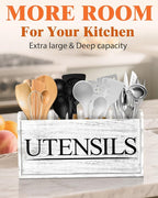 Kitchen Utensil Holder for Kitchen Counter Large Wooden Organizer for Cooking Utensils Utensil Holder Counter Rustic Décor