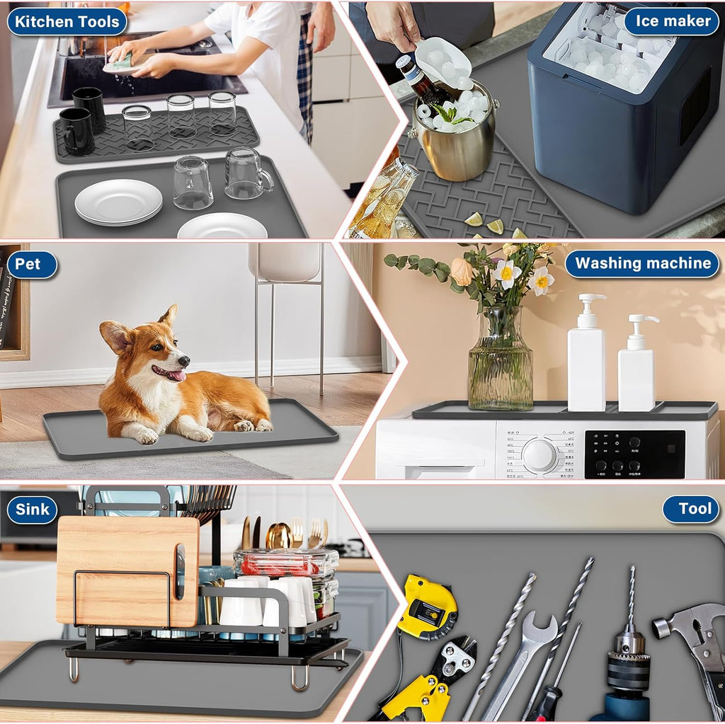 Silicone Coffee Mat - Removable Bar Mat with Concave and Convex Design, Leak-Proof and Non-Slip, Suitable for Use Under the Coffee Machine to Keep the Countertop Clean (Grey19"x12")