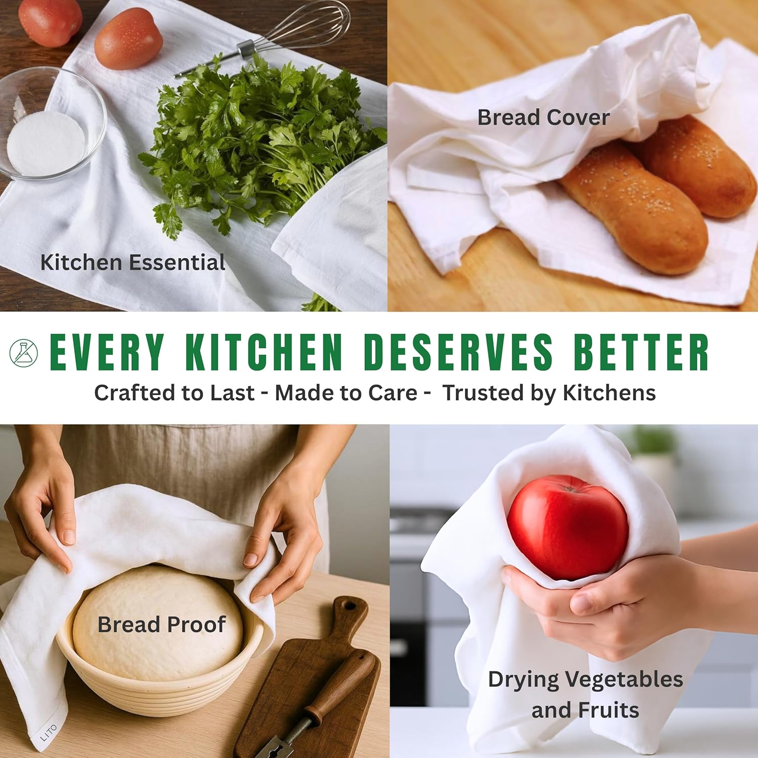 Flour Sack Towels | Tea Towel for Crafts| Kitchen Dish Cotton Blank Towel for Embroidery| Baking Bread Proofing Linen Cover| Thick Absorbent Quick Dry| 3 Pack 28"x28" White