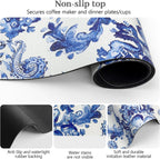 Bloss Dish Drying Mat, Multiple Usage Coffee Bar Mat, Kitchen Counter Mats, Absorbent Hide Stain Rubber Backed Dish Drying Pad(16.1"x24.1", Ink Cyan Flower)