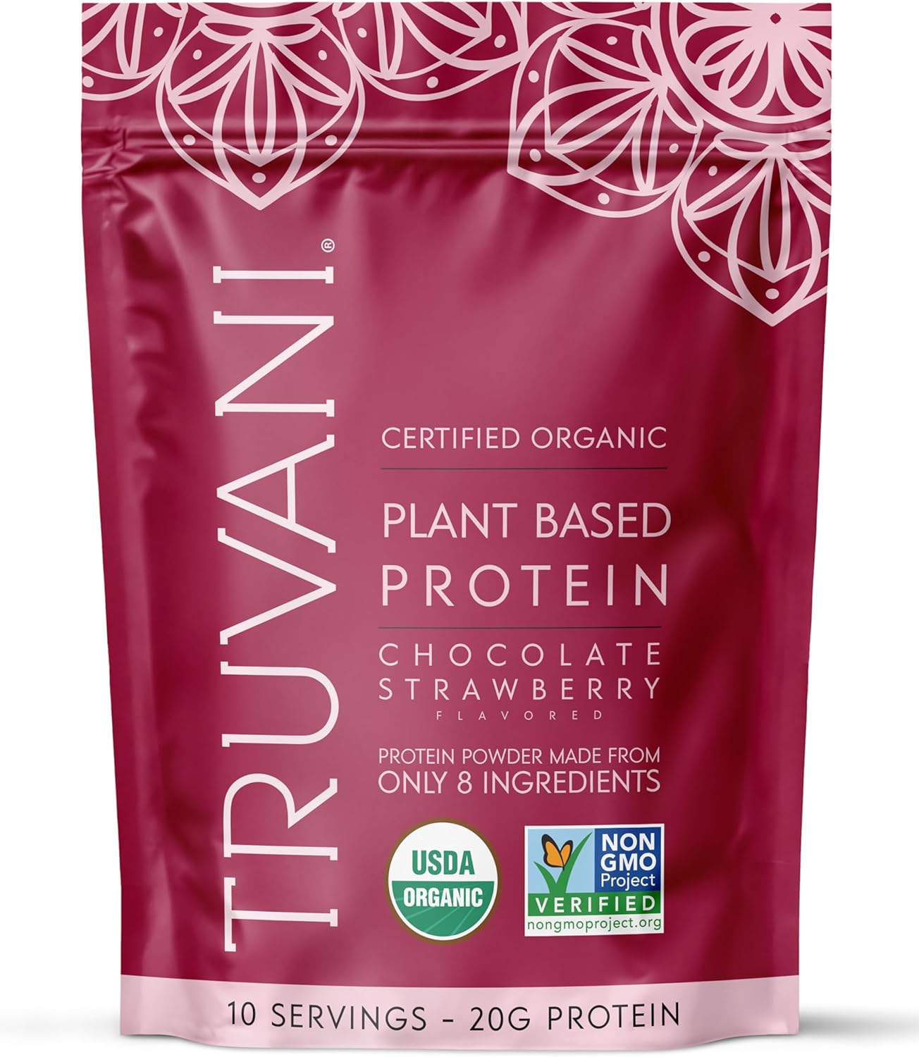 Truvani Vegan Pea Protein Powder | Chocolate Strawberry | 20g Organic Plant Based Protein | 10 Servings | Keto | Gluten & Dairy Free | Low Carb | No Added Sugar