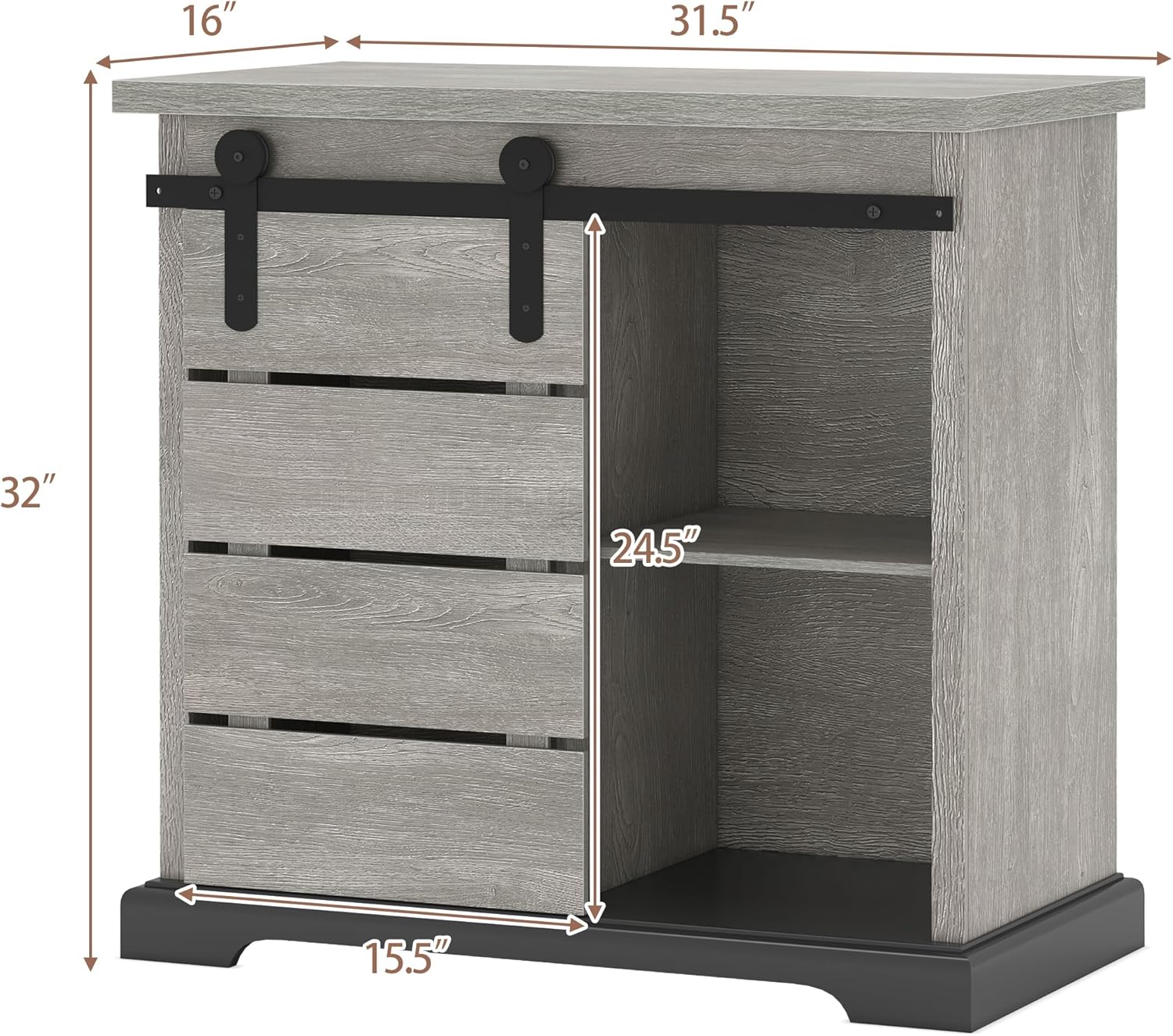 NSdirect Sideboard Coffee Bar Cabinet,Modern Farmhouse Buffet Station Sliding Barn Door Storage Credenza Console with Slat and Shelf Entryway Storage Cabinet Kitchen Dining Living Room, White