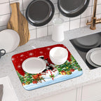Christmas Snowman Dish Drying Mat for Kitchen Counter,Christmas Tree Winter Snowflake Red Drying Mat 16 x 18 Inch with High Absorbent Reversible Microfiber Dish Drying Pad Drainer Mat for Coffee Bar