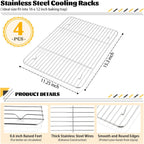 P&P CHEF Baking Cooling Rack Set for Cooking Roasting, 4-Piece Stainless Steel Wire Racks for Oven Use, Healthy & Dishwasher Safe, Rectangle, 15.3 Inch