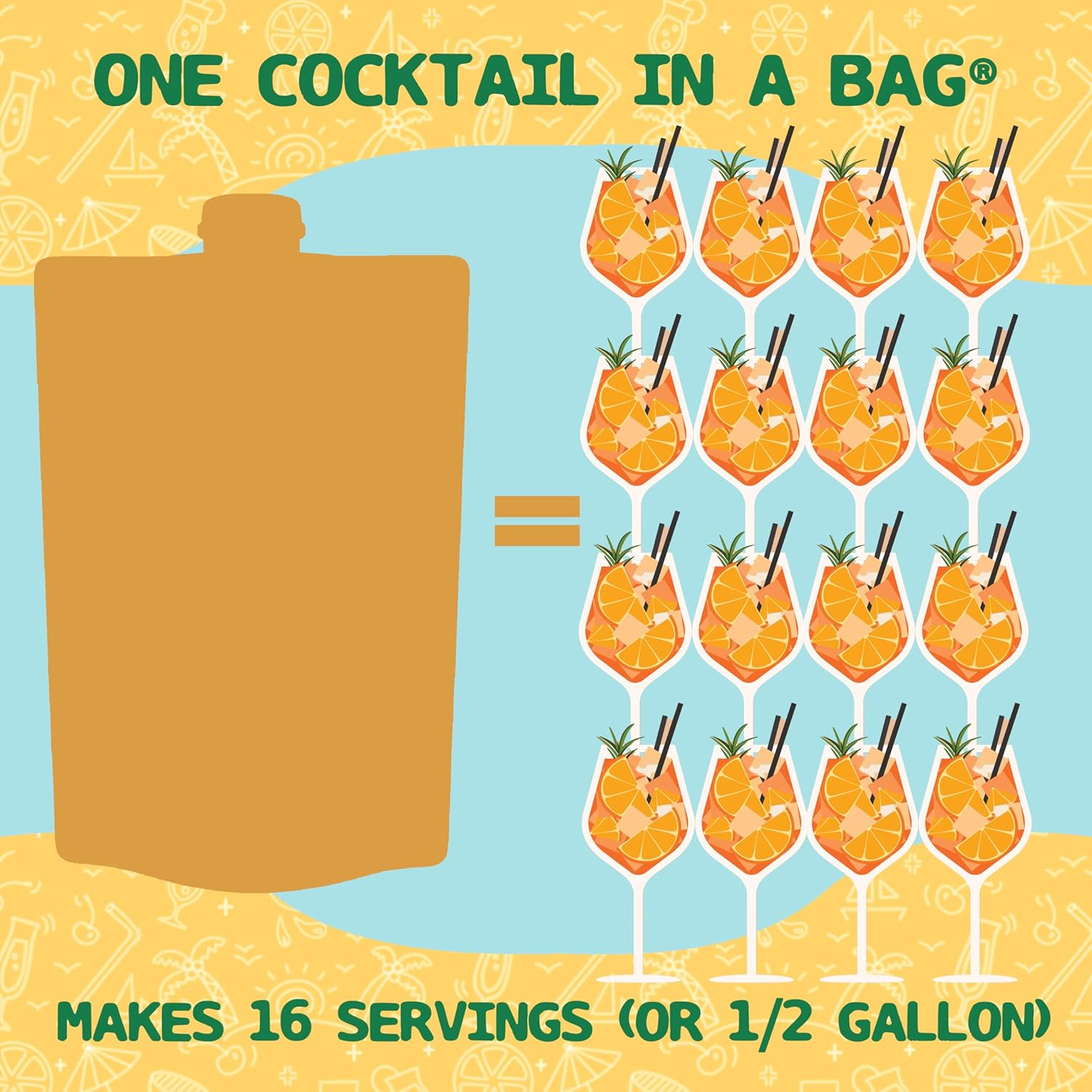 Lt. Blender's Peach Bellini in a Bag - Wine Slushie Mixes - Each Bag Makes 1/2 Gallon of Frozen Peach Bellini Mix – Non-GMO Wine Freezer mix - Make with Wine, Liquor or as a Mocktail - (Pack of 5)