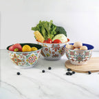 TP Large Mixing Bowl Set with Lids, Melamine Nesting Bowls Set for Pasta Baking Salad Mixing, Set of 3, Aztec Bloom