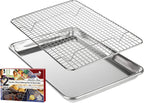 KITCHENATICS Small Quarter Sheet Baking Pan with Rack, Stainless Steel Baking Rack & Aluminum Cookie Sheet Baking Pan Toast Oven Tray w/Cooling Rack, 1/4 Sheet Pan & Wire Rack Set - 9.6" x 13" IN Pan