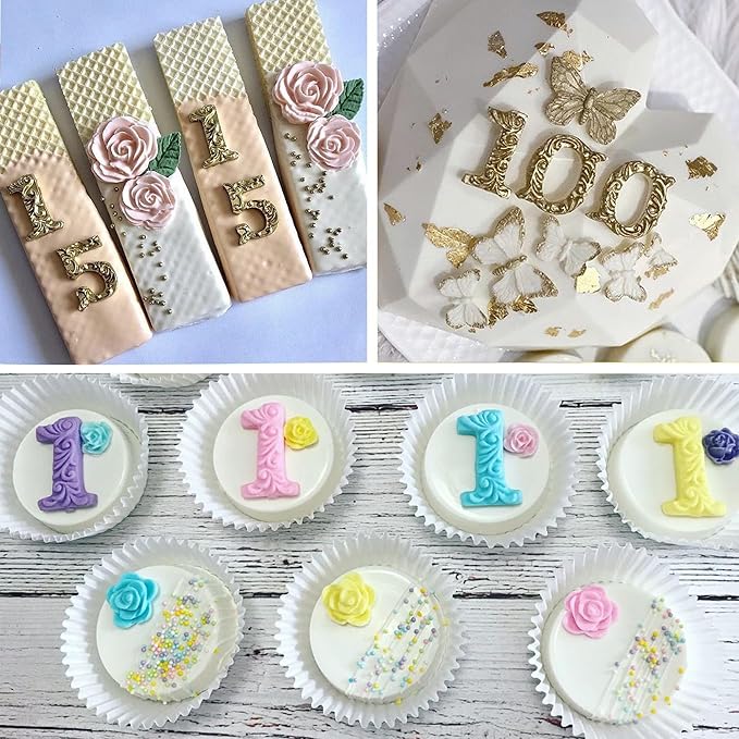 Silicone Fondant Molds, AIMEIKI 2 Pack 3D Silicone Number 0-9 Embossed Fondant Chocolate Baking Molds for Decorating Birthday Cake Candy Chocolate DIY Craft Projects