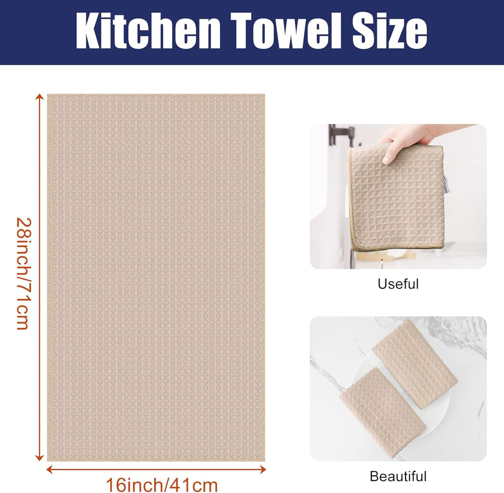 Homaxy Microfiber Waffle Weave Kitchen Towels, 16 x 28 Inch Ultra Absorbent and Solid Color Dish Towels, 6 Pack, Beige