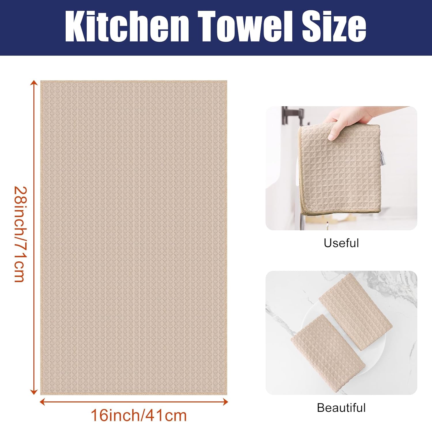 Homaxy Microfiber Waffle Weave Kitchen Towels, 16 x 28 Inch Ultra Absorbent and Solid Color Dish Towels, 6 Pack, Beige