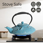 Cast Iron Teapot Set with 2 Tea Cups, Japanese Tea Kettle with Stainless Steel Infuser, Tea Pot Coated with Enameled Interior, Fish Pattern, 27oz 780ml Sky Blue